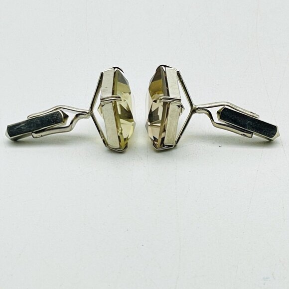 Smoky Quartz Cuff Links Silver Tone Classic Career Cosplay LARP - Picture 4 of 5